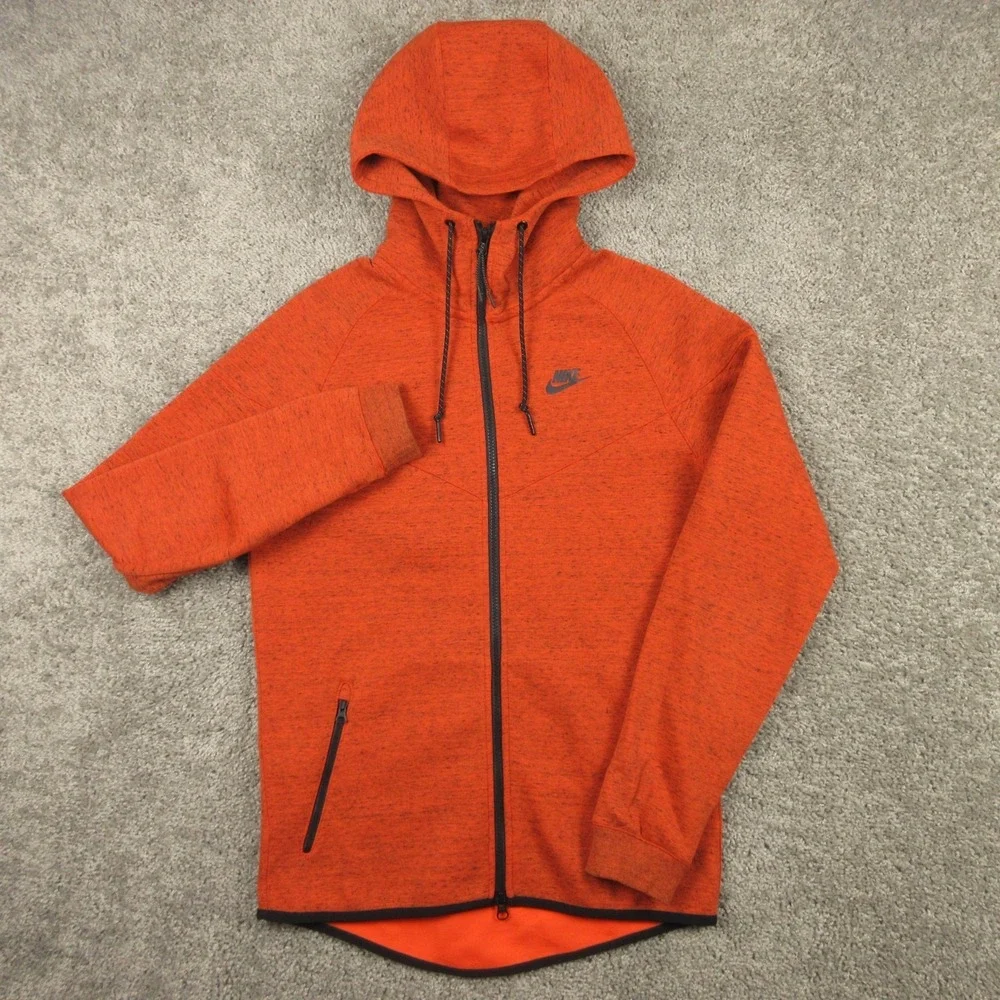 Nike Sweater Mens Medium Orange Tech Fleece Full Zip Hoodie Sweatshirt 2015